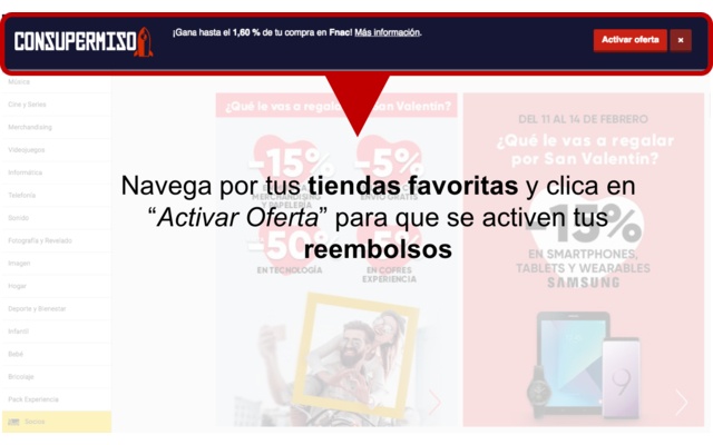 Captura de pantalla mostrando la barra de Cashback